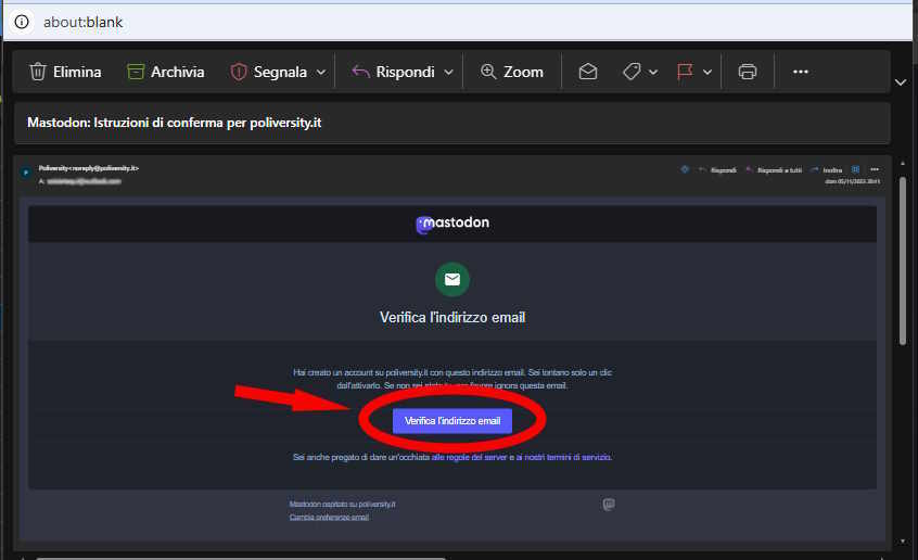 Iscriversi su Mastodon: verifica email