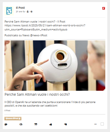 Un articolo su Flipboard visto da Friendica