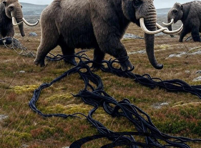 I tentacoli neri di Threads cercano di catturare le zampe di un mastodonte