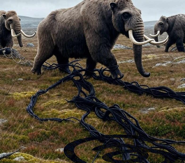 I tentacoli neri di Threads cercano di catturare le zampe di un mastodonte