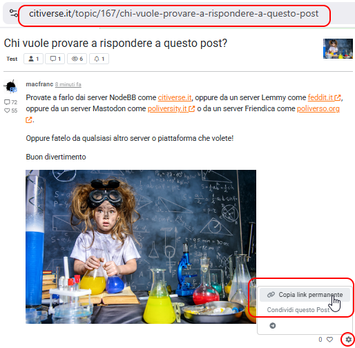 Il link visualizzato è quello locale e può non corrispondere al "vero" link federato