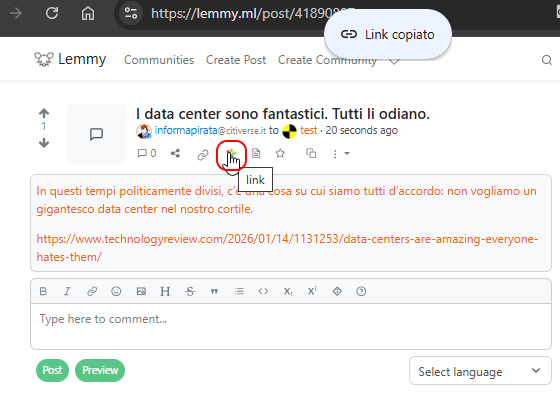 Dove trovare il link federato su Lemmy