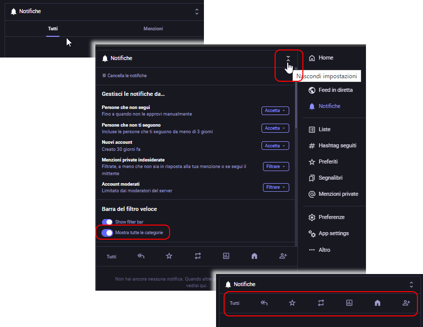 le notifiche suddivise per tipologia